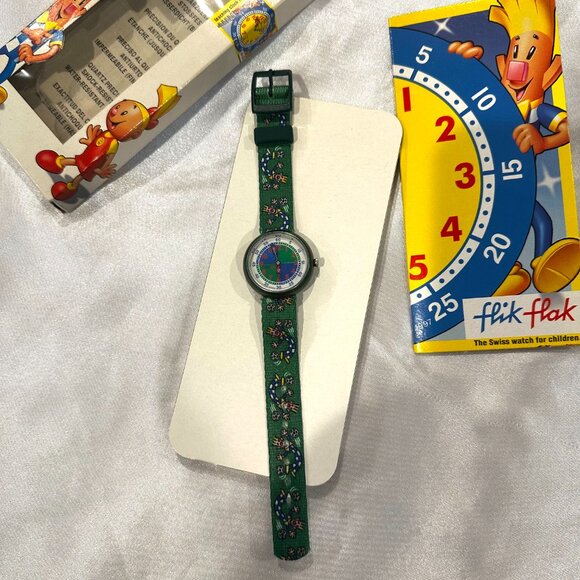 Vintage 1997 Forest Green Flik Flak Kids Swiss Made Watch – New in Box - Picture 4 of 8